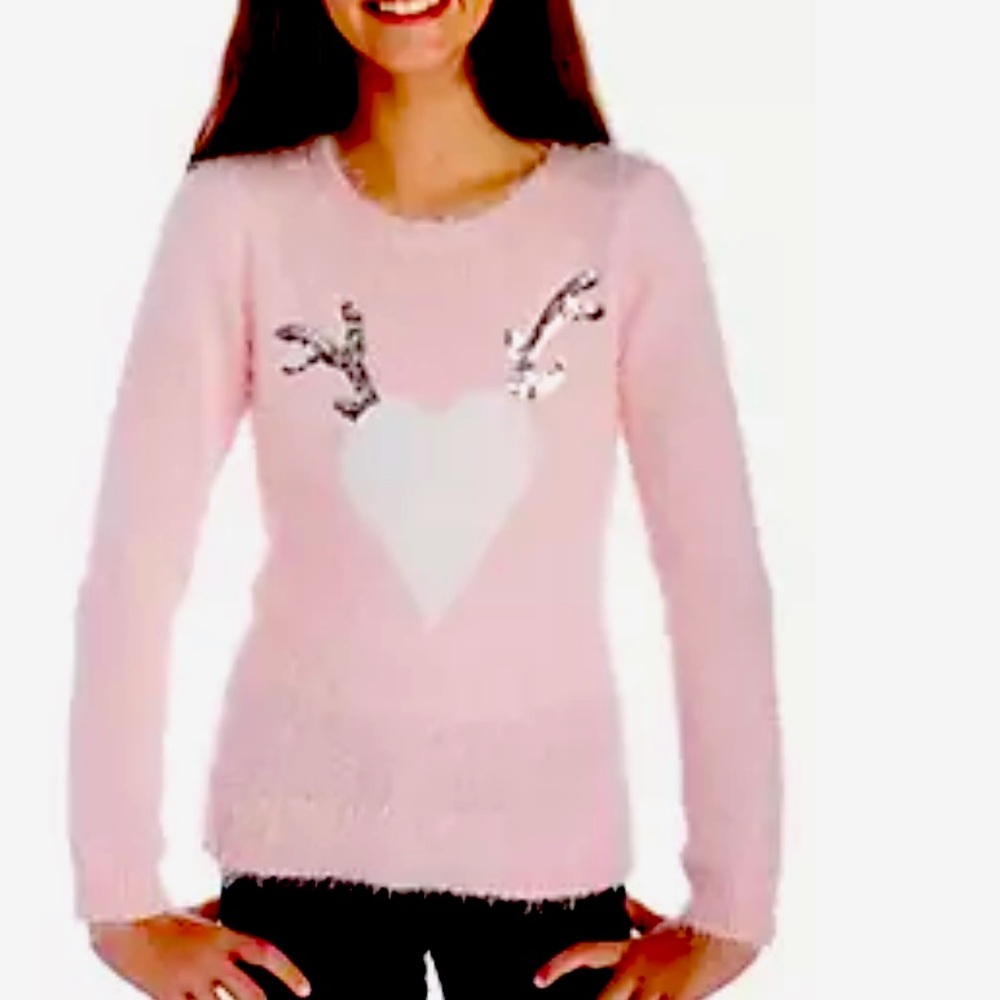 Pink Republic Sweater with Pink Deer Heart Girl L 12/14